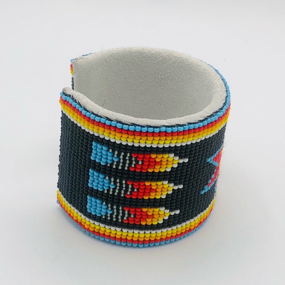 Wide Native American Style beaded Cuff Bracelet - Picture 5 of 9